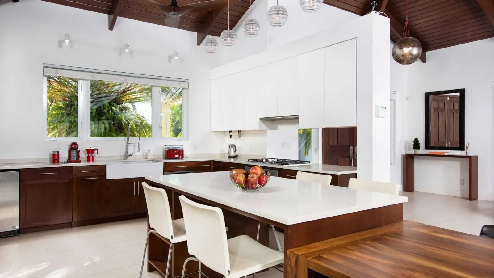Dining and kitchen area with garden light.